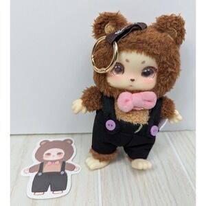 LOKIKI Nursery Rhymes Plush Blind Box Teddy Bear keychain brown blue overalls